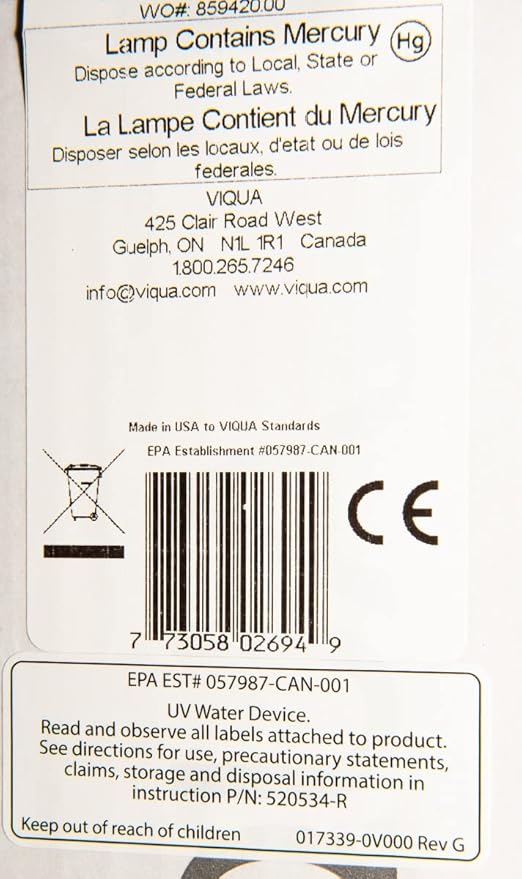 Viqua S810RL Replacement UV Lamp for S8Q-PA and SSM-37 Ultraviolet Water Treatment Systems