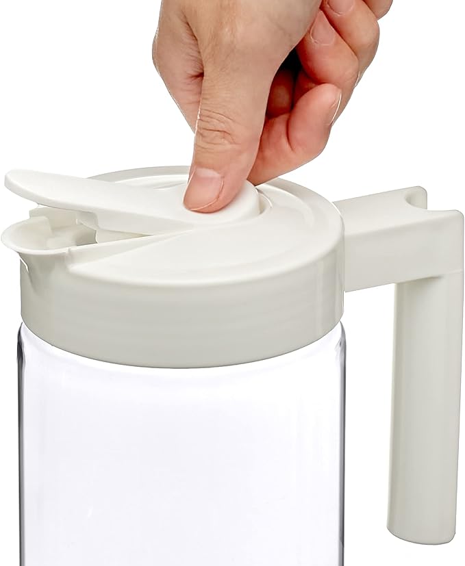 Amazing Abby - Skinny - Tritan Pitcher (64 oz), Unbreakable Plastic Water Pitcher with Lid, BPA-Free, Heat-Resistant, Dishwasher-Safe, Great for Both Iced and Hot Drinks, Indoors and Outdoors, White