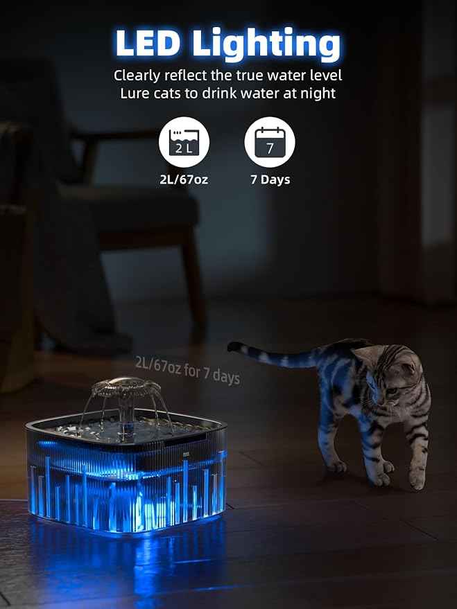 Cat Water Fountain: 75oz/2.2L Automatic Pet Water Dispenser for Cats with 304 Stainless Steel Water Tray, Musical Wave Design with LED Indicator Pet Water Fountain for Cats Inside