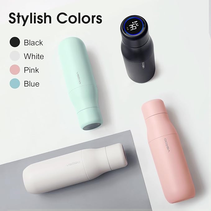Vsitoo Self Cleaning Water Bottle - 15oz Stainless Steel, AI Self-Clean, 30-Day Battery, Magnetic Charging, BPA-Free for Travel/Gym/Office, No App Needed