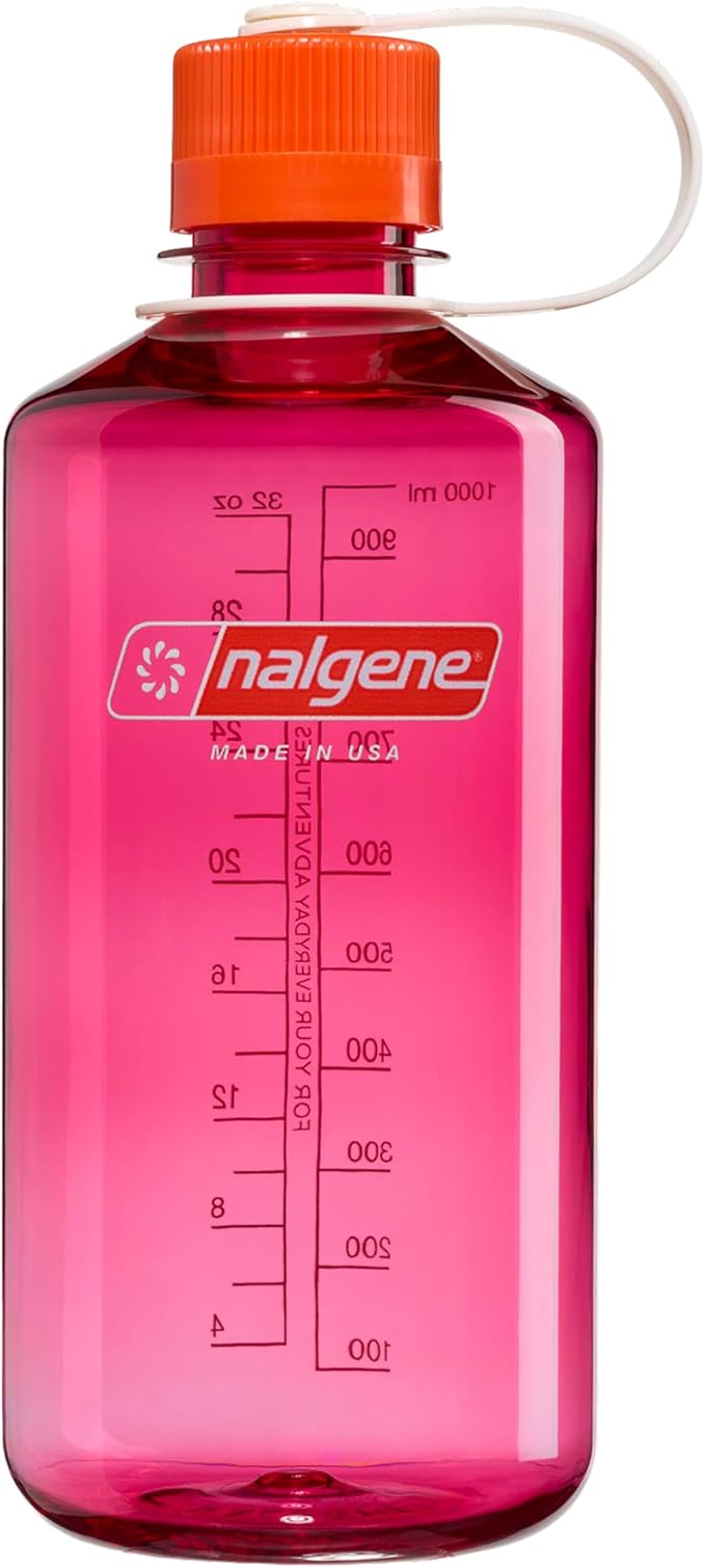 Nalgene 32 oz Narrow Mouth Water Bottle | BPA-Free, Durable & Leak Proof, Lightweight for Gym & Office – Thrill & Motion, Fuschia Purple w/Flame