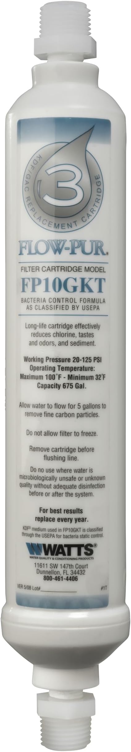 Flow-Pur GAC/KDF RV 10" Inline Replacement Filter, 1/2 in MPT Threaded Fittings, Ideal for RC or Camper, Inhibit Scale, Provide Better Taste, Stop Unwanted Materials