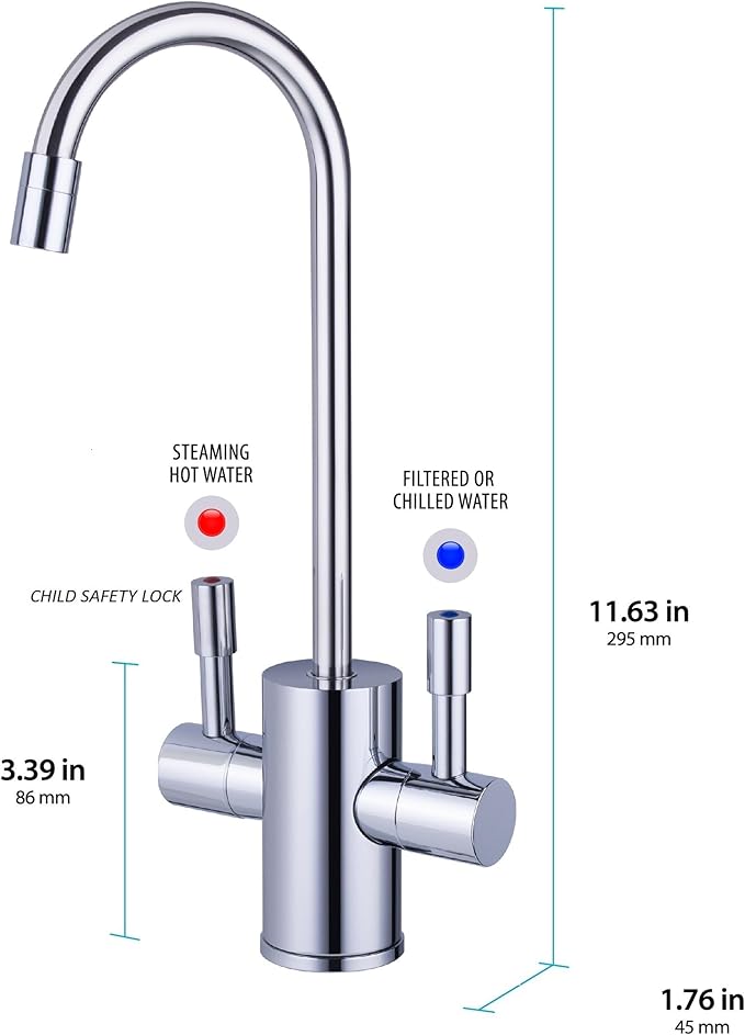 Ready Hot 41-RH-200-F560-CH Instant Hot Water Dispenser System, 2.5 Quarts, Manual Dial Dual Lever Hot and Cold Water Faucet Polished Chrome