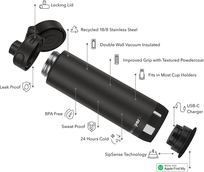 HidrateSpark PRO 2 21 oz Chug – Smart Hydration Bottle with Clinically Accurate Water Tracking & Extended Battery Life – Syncs with Apple Health, Fitbit, Smart Rings & Watches - Black