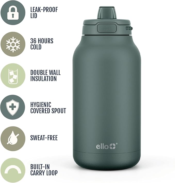 Ello Hydra 64oz Half Gallon Vacuum Insulated Stainless Steel Jug with Locking