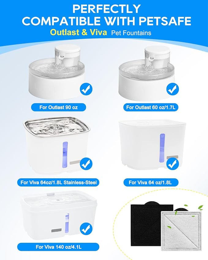 8+8 Pack Cat Fountain Filter Replacement Kit Fit for Viva Pet Water Fountains for Cats and Dogs, Carbon Filters Compatible with PetSafe Outlast Fountain