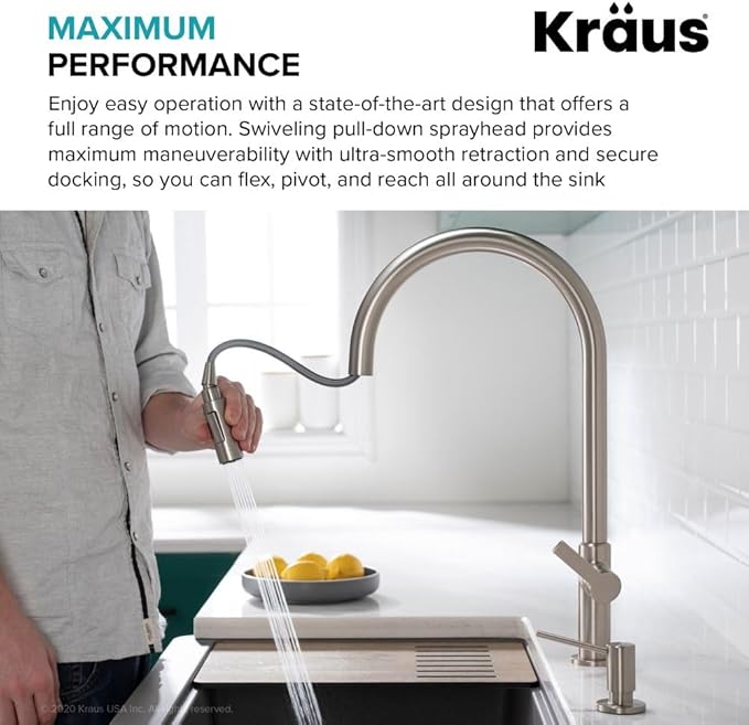 KRAUS Oletto High-Arc Single Handle Pull-Down Kitchen Faucet in Spot Free Stainless Steel, KPF-2821SFS