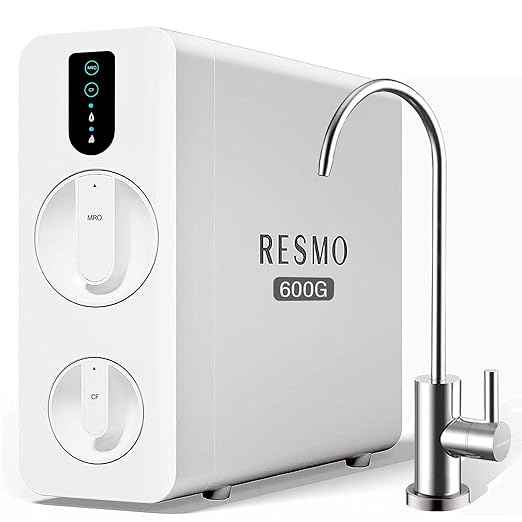 RESMO Reverse Osmosis System, 600 GPD Tankless RO Water Filter, 8 Stage Filtration, 2:1 Pure to Drain, Under Sink RO System