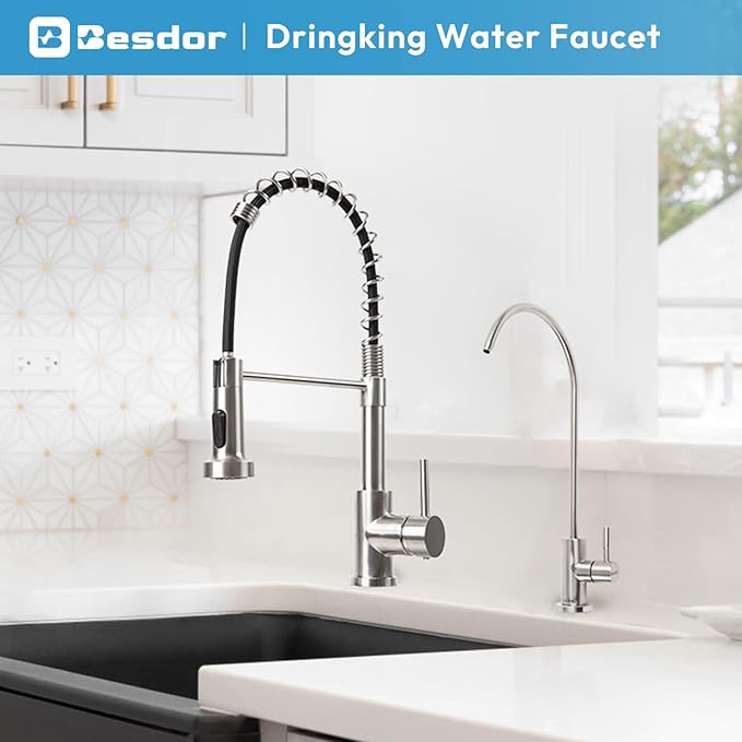 Drinking Water Faucet, Filtered Water RO Reverse Osmosis Faucet for Kitchen Sink, Non-Air Gap Lead-Free, 304 Stainless Steel, Brushed Nickel, WF2