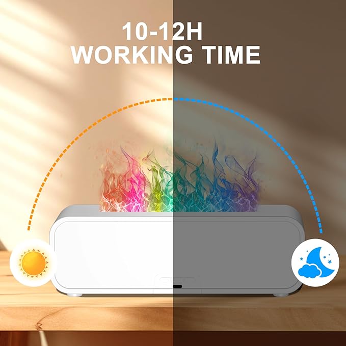 Colorful Flame Air Aroma Diffuser Humidifier, Dynamic Fire Flame Sound Pickup Aromatherapy Diffuser for Home Office Room(Remote, Timer & Auto-Off, 150ml)
