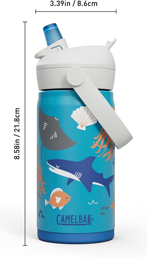 CamelBak Thrive Flip Straw Kids Bite Valve Stainless Steel Water Bottle Ocean Life, 12oz