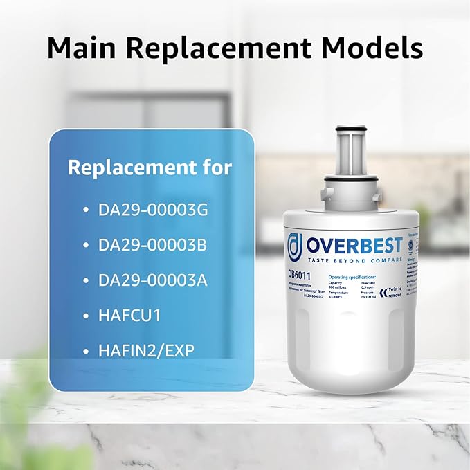 Overbest DA29-00003G Refrigerator Water Filter, Replacement For Samsung DA29-00003G, DA29-00003B, DA29-00003A, Aqua-Pure Plus, HAFCU1 (Pack of 3)
