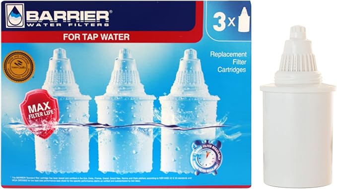 New Wave Enviro Barrier Filter Replacement Cartridges, Chlorine Reduction for fresh, clean water, Pack of 3 Replacement Cartridges for Barrier Pitchers
