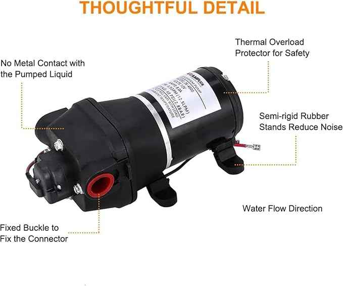 CAMPLUX DC 12V Water Pump with Strainer Filter, Self-Priming, 3.3 GPM Diaphragm Pump for RV, Caravan, Boat