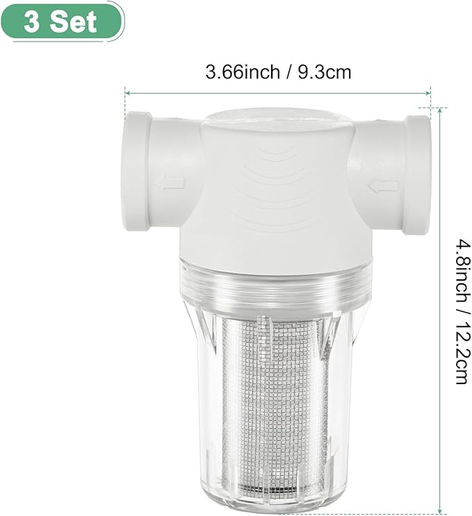 3-Pack Water Pump Strainer with 20 Mesh Stainless Steel Filter Screen, 3/4" Inch Female NPT in-line Strainer for Garden Hose Outdoor RV Water Tank Pressure Washer [White]