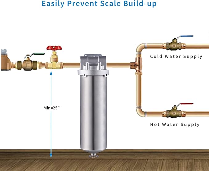 Amwater NSF/ANSI 42 Certification Stainless Steel Filter Housing for 10" Filter Cartridge, 3/4NPT Water Filter Housing for Whole House Water Purification of Stainless Steel 304