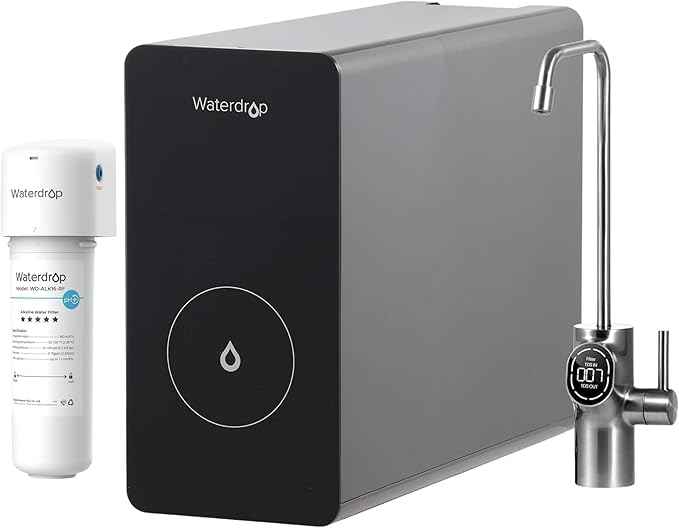 Waterdrop D6 Reverse Osmosis Water Filter, 600 GPD Under Sink Reverse Osmosis System, Reduce PFAS, 2:1 Pure to Drain, with Waterdrop Alkaline Water Filter System for Sink WD-ALK16