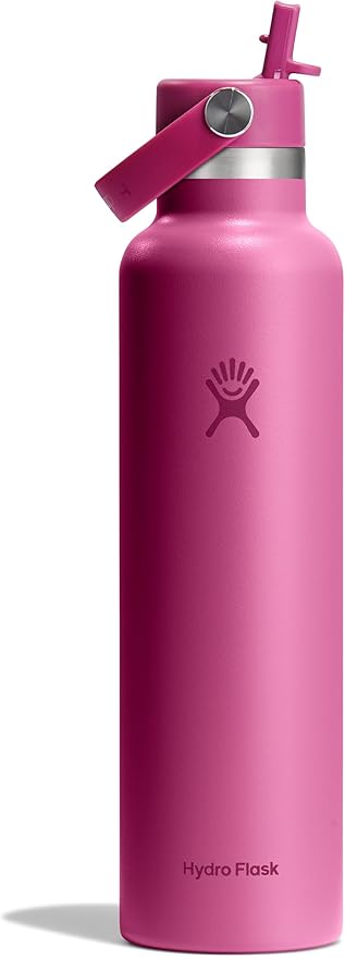 Hydro Flask Water Bottle - Insulated Stainless Steel - Straw Lid, Non Spill, Leakproof 24 Oz Reef Pink