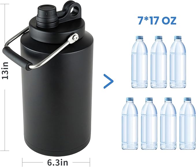 (Set of 2) 1 Gallon Water Bottle Insulated Stainless Steel Keeps Ice 48Hr, Large Water Gallon Jug Wide Mouth Leakproof Vacuum for Gym, Camping, & Construction