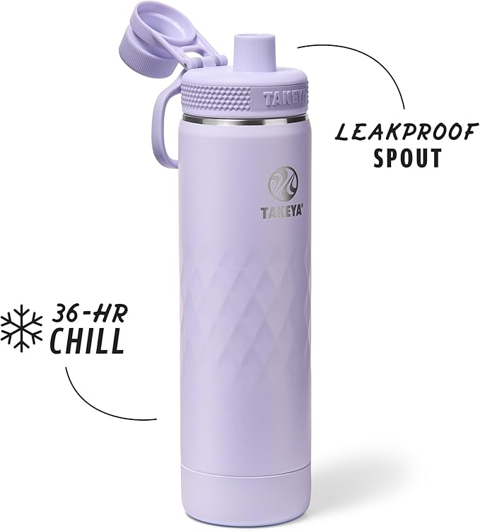 Takeya Sport 22 oz Triple-Insulated Stainless Steel Water Bottle, Spout Lid – Leakproof, Sweatproof, BPA-Free, Keeps Drinks Cold 36 Hrs, Hot 14 Hrs – Moonlight