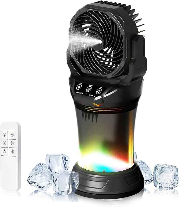 Portable Misting Fan with Remote & 30000mAh Rechargeable Misting Fans for Outside Patios Camping Beach & Workshops Mist Fan Portable for Outdoor/Indoor 2L Water Tank RGB Light 4 Speeds & Spray