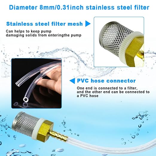 Stainless Steel Filter Copper Tube Joint 8mm Diameter Hose Connection, Garden, Swimming Pool, Fish Tank Hose Filter, Suction Strainers Used to Remove Debris and Reduce Solid Entry(8mm)