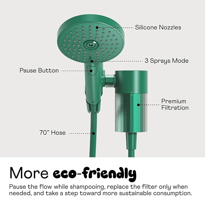 Sproos! - Handheld Showerhead with Filter Set, High Performance Filtration System for Healthier Hair and Skin, Extra Long 70 Inch Hose, 3 Customized Spray Functions, Red