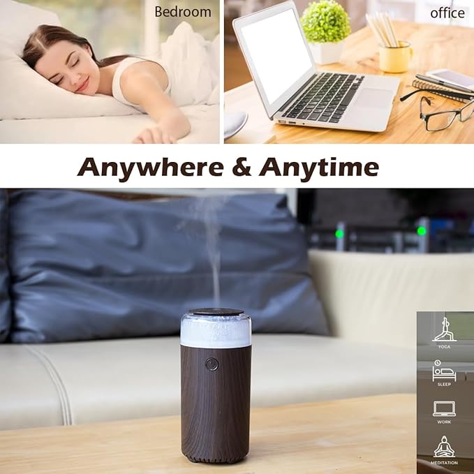 Upgrade Car Diffuser,90ml USB Rechargeable Aroma Essential Oil Aromatherapy Humidifier Diffuser(Built-in Battery Dark Grey Wood Grain)