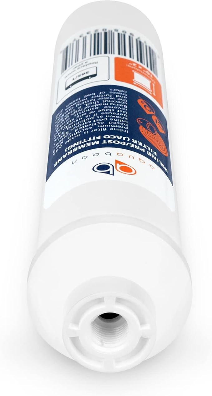 Aquaboon Inline Water Filter for Refrigerator 6-Pack of Inline Post/Carbon Polishing Water Filter Catridge for Reverse Osmosis System Standard Size (Jaco fitting)