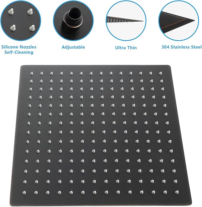 Lordear Rainfall Shower Head 10 Inch Shower Head Stainless Steel Ultra Thin Square Rainfall Shower Head with Easy to Clean Nozzles, Oil Rubbed Bronze