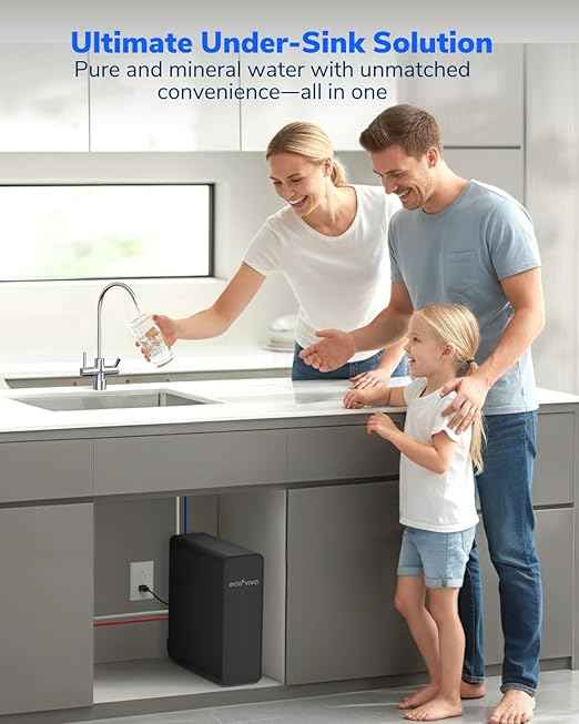 Ecoviva 600GPD Reverse Osmosis System, RO Under Sink Water Filter System, Tankless, Lower TDS, 2.5:1 Pure to Drain Ratio, LED Panel with Filter Monitor, Online Installation Guide, Black