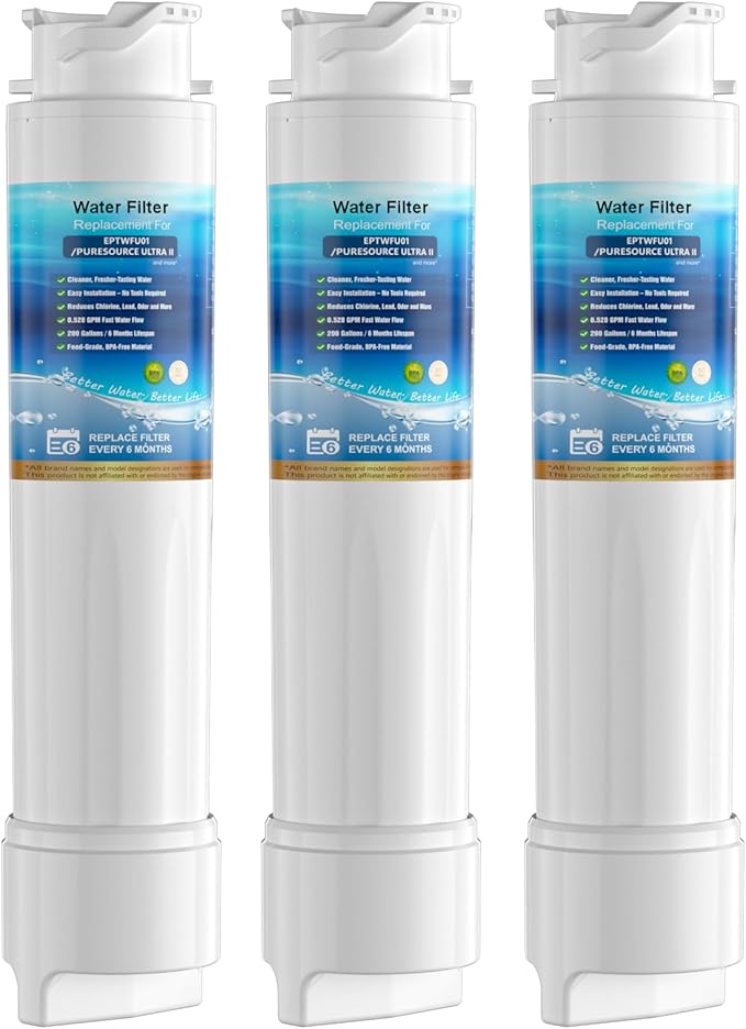 Water Filter Replacement, Compatible with EPTWFU01 and Pure Source Ultra II, EWF02, EPTWFU01C, 4562222, 012505454226, 807946701, Advanced Filtration Technology, Long Life Span, 3 Pack - AquaVibe