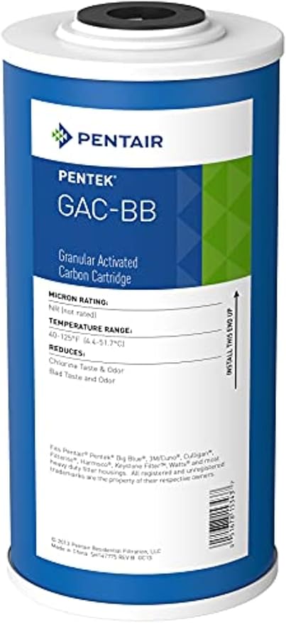 Pentair Pentek GAC-BB Big Blue Carbon Water Filter, 10-Inch, Whole House Heavy Duty Granular Activated Carbon (GAC) Replacement Cartridge, 10