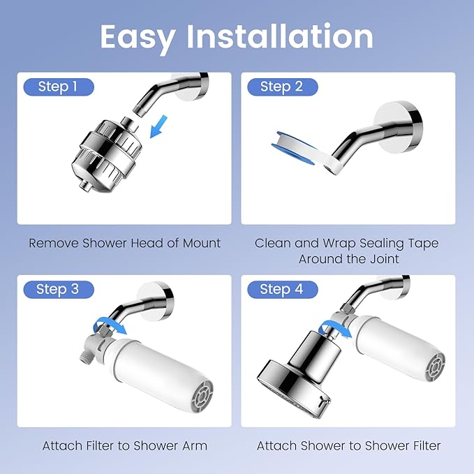 Shower Filter High Pressure Activated Carbon Filter NSF Certified, Water Softener for Hard Water Shower Head Filtration, Removes Chlorine, Particulates, Anti-scaling for Healthier Skin, Hair