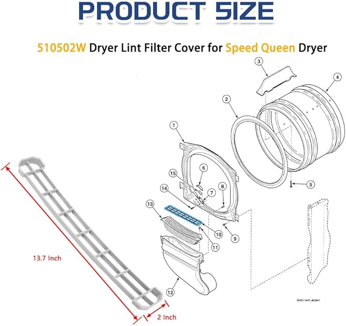 [Upgraded] 510502W Dryer Lint Filter Cover, Dryer Lint Screen Cover fit for Speed Queen, Replace D510502W, D510502LG, AP6284689, ‎Light Gray