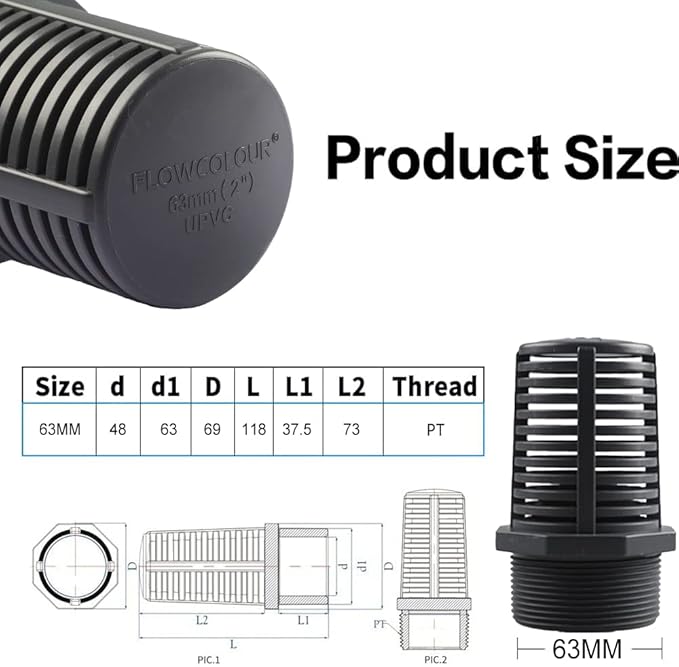 TOMEX 2 Inch Threaded Suction/Overflow Strainer, Screen Strainer 2 Inch (2 Pack)