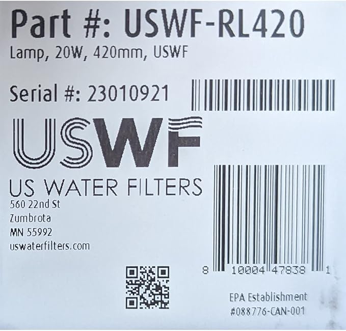 RL420 Replacement UV Lamp for USWF 4CR1 Treatment System, Made in the USA, US Water Filters