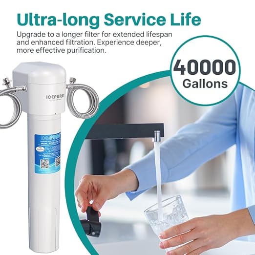 ICEPURE Under Sink Drinking Water Filter System with Replacement, 5 Years or 40000 Gallons Ultra High Capacity NSF/ANSI 42 Certified, 0.5 Micron Removes 99.99% Chlorine, Heavy Metals