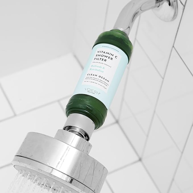 VOESH Vitamin C Shower Filter, Clean Ocean, Shower Aromatherapy, Water Purifier, Water Softener, Vegan Probiotics, Spa Shower Head, Water Filter, Shower Self-Care