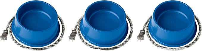 Farm Innovators 1 Quart Plastic Heated Pet Bowl with Anti Chew Cord and 25 Watts of Power for Rabbits, Dogs, Cats, and All Breed Sizes, 3 Pack, Blue
