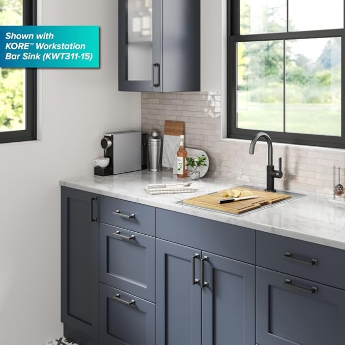 Kraus Oletto Single Handle Kitchen Bar Faucet in Matte Black/Spot Free Black Stainless Steel, Kitchen Sink Faucets, KPF-2822MBSFSB