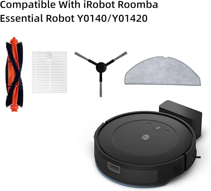 Vacuum Accessories for iRobot Roomba Combo Essential Robot Y0140/Y01420 Cleaner-14PCS(1 Roller Brush+4 Hepa Filters+4 Side Brush+4 Mop Pads+1 Cleaning Tool) - AquaVibe