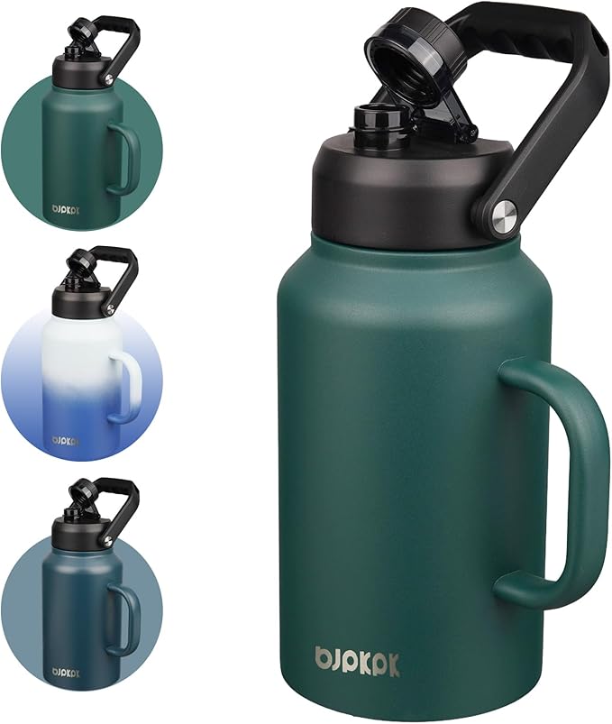 BJPKPK 87oz Insulated Water Bottle with Handle, Large Dishwasher Safe 2/3 Gallon Water Bottle, BPA Free Water Jug, Wide Mouth Metal Flasks with Anti-slip Bottom, Keep Cold & Hot,Army Green