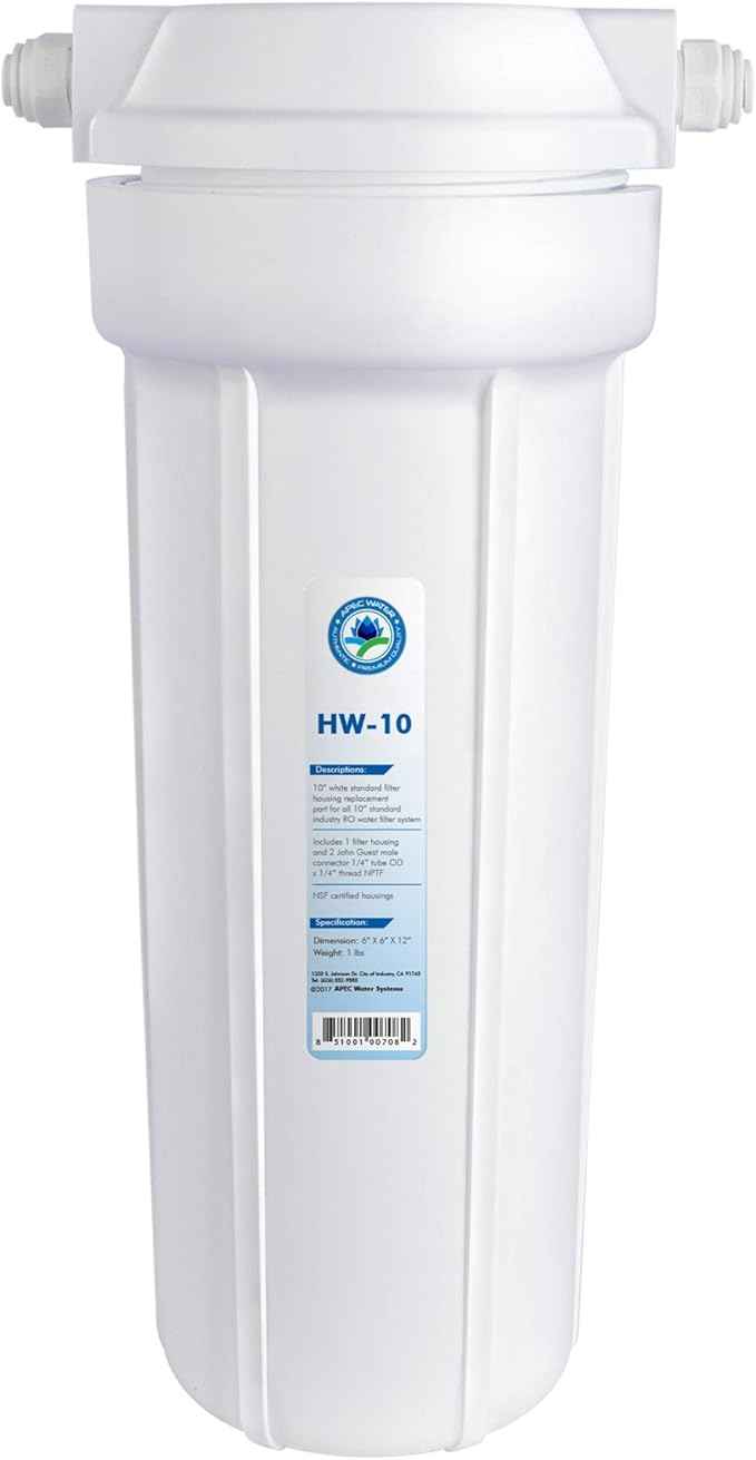 APEC Water Systems HW-10 10" White Standard Filter Housing with 1/4" John Guest Fittings