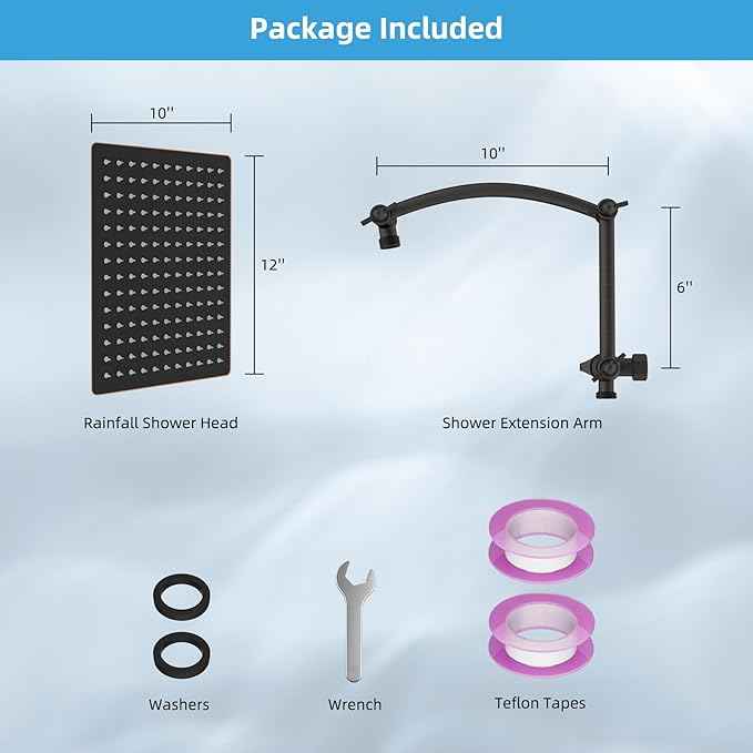 Hibbent All Metal cUPC Certified Rain Shower Head, 12'' High Pressure Rainfall Showerhead with 16" Shower Head Extension Arm, Brass Adjustable Shower Arm Extender, fixed Showerheads, Oil Rubbed Bronze