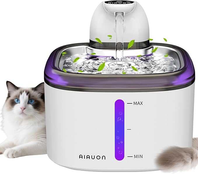 Cat Water Fountain Cordless 118oz/3.5L Wireless & Battery Operated Pet Water Fountain for Indoor Cats, Stainless Steel Tray with Sensor & Timer Modes, Ultra-Quiet, BPA-Free & Easy-to-Clean