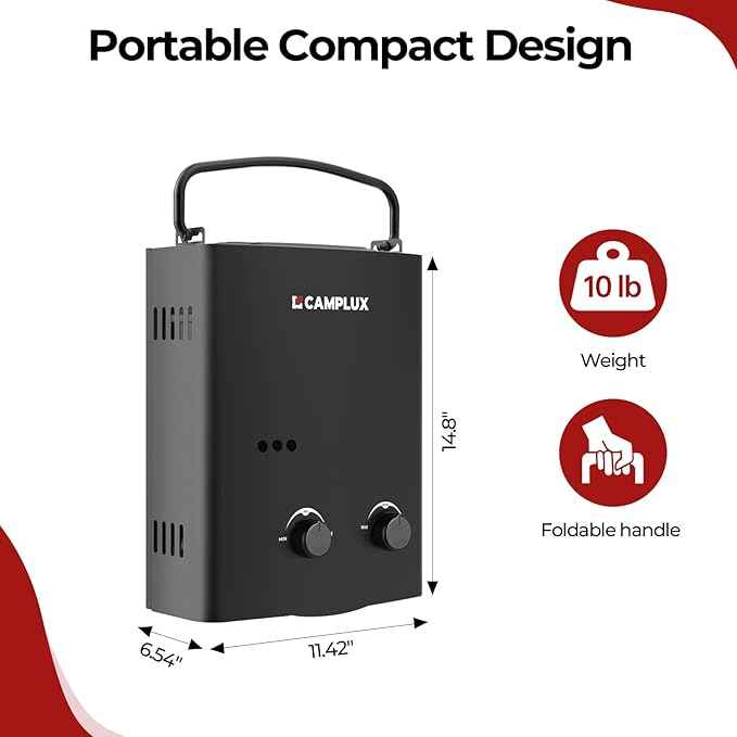 CAMPLUX 5L Portable Propane Gas Tankless Water Heater, 1.32 GPM Tankless Water Heater With 1.2 GPM Water Pump, AY132BP43, Black