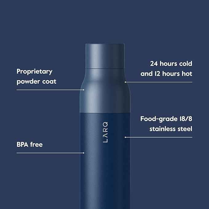 LARQ Bottle Twist Top 25 oz - Insulated Stainless Steel Water Bottle | BPA Free | Reusable Water Bottle for Camping, Office, and Travel | Keep Drinks Cold and Hot, Monaco Blue