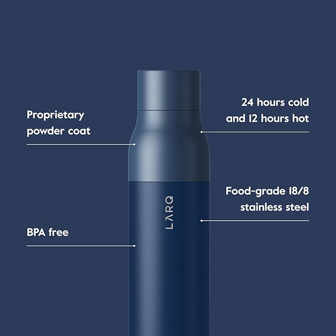LARQ Twist Top 17 oz - Insulated Stainless Steel Water Bottle | BPA Free | Reusable for Camping, Office, and Travel | Keep Drinks Cold and Hot, Monaco Blue