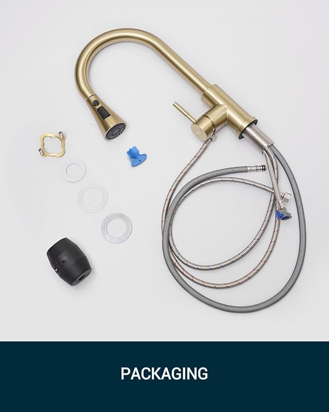 APPASO Gold Kitchen Faucet, Kitchen Faucet with Pull Down Sprayer - Stainless Single Handle High Arc Easy Installation for One Hole RV Camper Laundry Outdoors, Single Hole, Brushed Gold